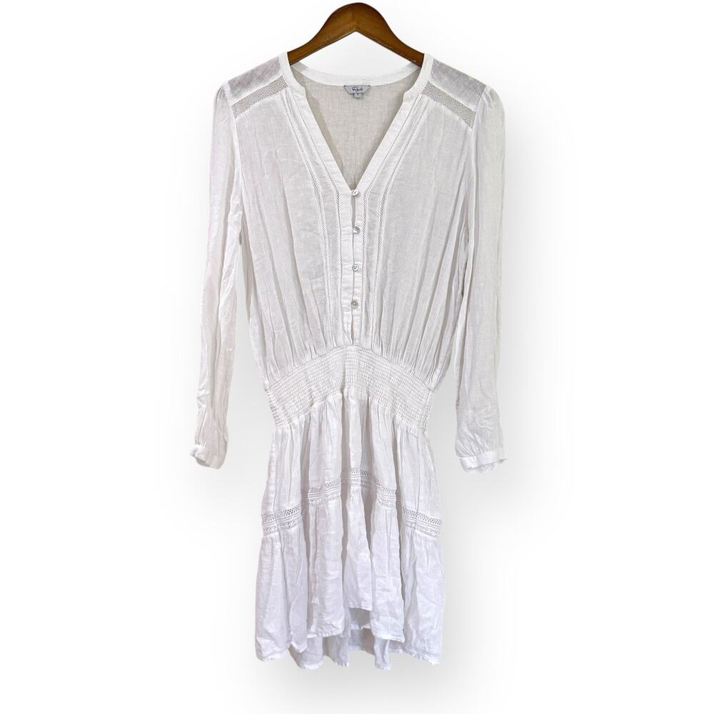 Rails Jasmine White Lace Detail Dress Linen Blend Long Sleeve Womens Size Small - Picture 4 of 14